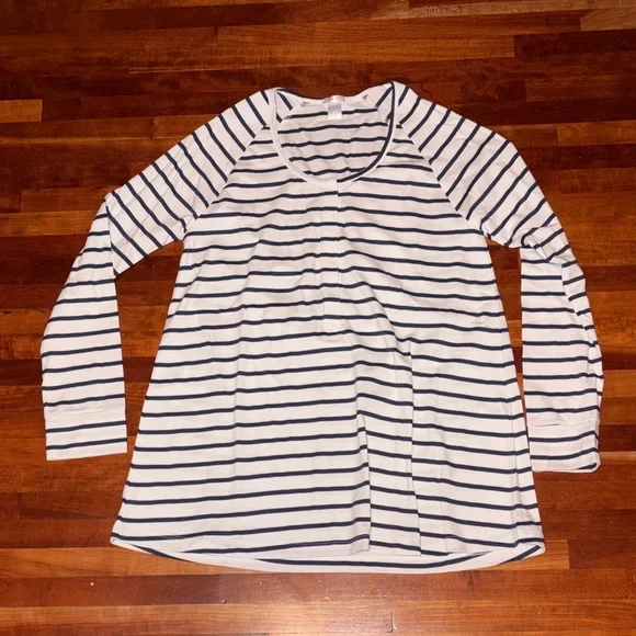 Lake Pajamas Maternity Pima Long Sleeve Pajama Top in Navy/White Stripe SZ S NEW - Picture 2 of 4